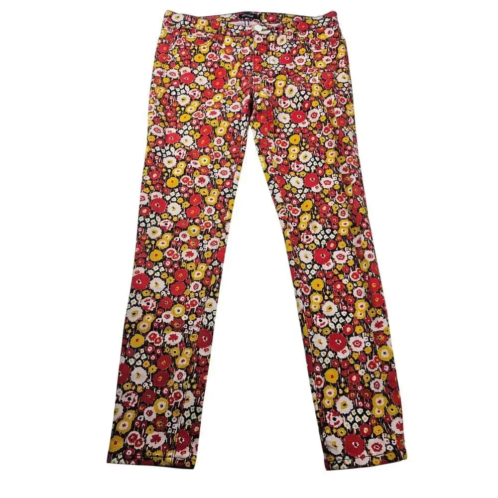 Kate spade dizzy bright floral unique fun teacher pants 27 EUC ankle crop skinny